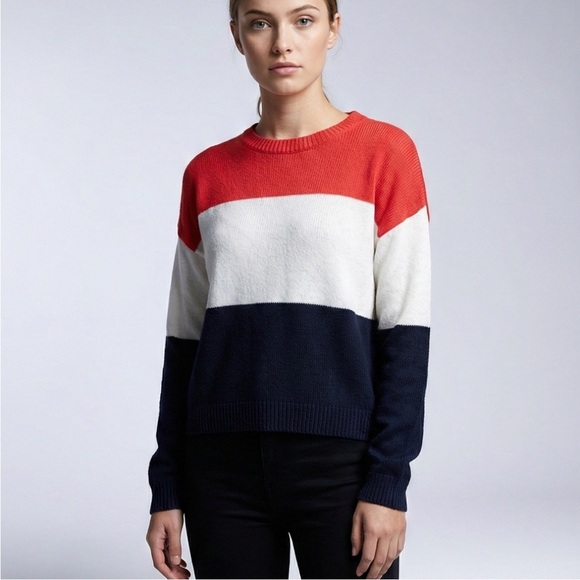 H&M Sweaters - H&M Colorblock Striped Crewneck Sweater - Red, White & Navy